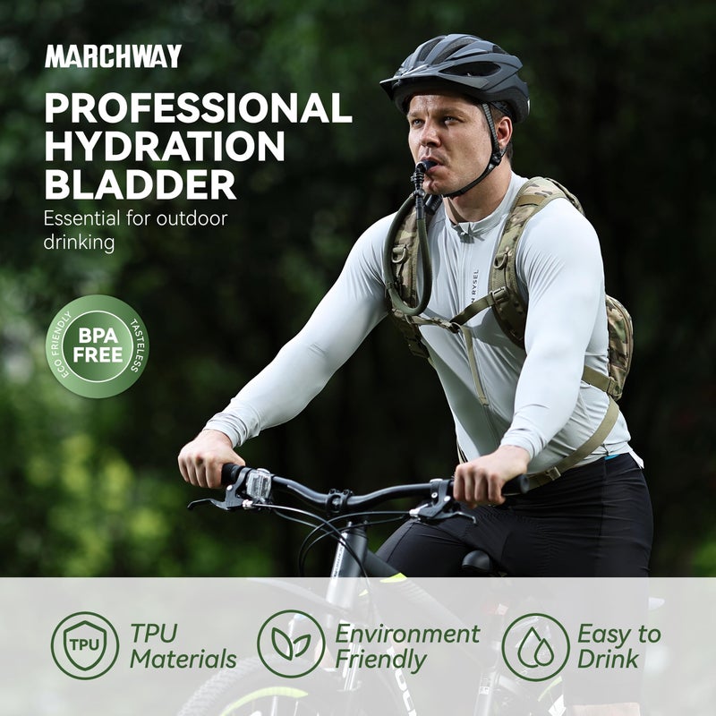 MARCHWAY 2L/2.5L/3L TPU Hydration Bladder, Ultra Durable Water Reservoir Bag with Insulated Tube for Hydration Pack for Cycling, Hiking, Running, Climbing, Biking (2.5L Green 85oz) - Image 2